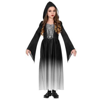 Elegantes Gothic-Kleid mit Kapuze für Kinder Schwarz-Grau