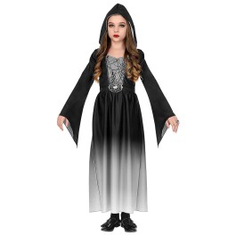 Elegantes Gothic-Kleid mit Kapuze für Kinder Schwarz-Grau