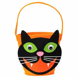 Niedlicher Trick or Treat Eimer Miezekatze Orange-Schwarz