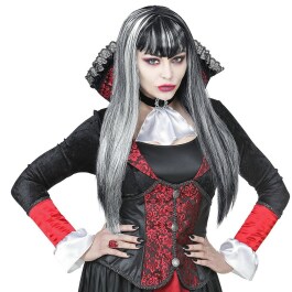 Elegante Gothic-Per&uuml;cke Vampir Lady f&uuml;r Damen Schwarz-Wei&szlig;