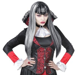 Elegante Gothic-Perücke Vampir Lady für Damen Schwarz-Weiß