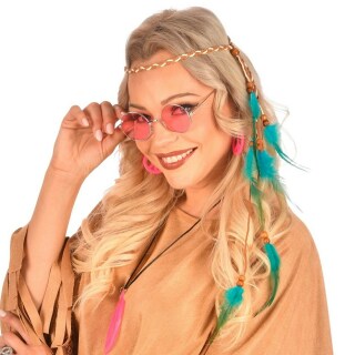 Tolles Boho-Haarband mit Federn für Hippies Braun-Türkis