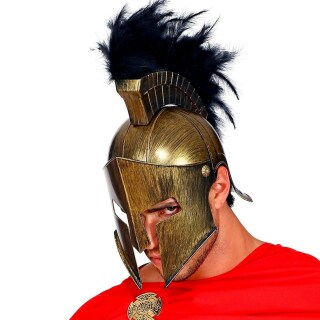 Hochwertiger Gladiator Helm mit Federbesatz Bronze-Schwarz