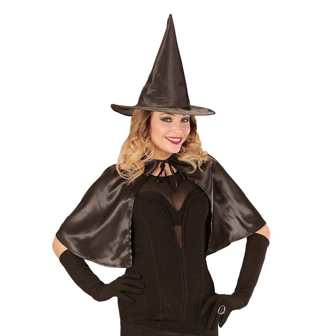 QITHGYG Damen Hexenkostüm 3-tlg. Set - Mit Umhang, Hut & Handschuhen Für Halloween