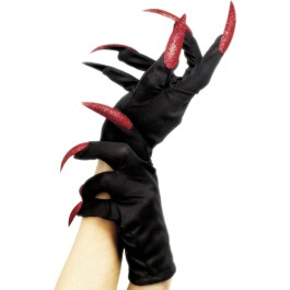 Hexenhandschuhe Halloween Handschuhe schwarz-rot
