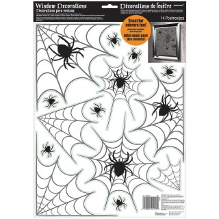 14 Gruselige Fensterbilder Spinne mit Netz Schwarz 43,1 x 30,5 cm