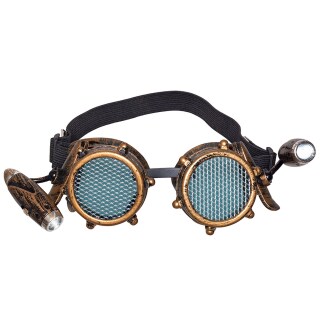 Außergewöhnliche Steampunk Brille mit Licht Gold-Schwarz