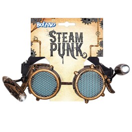 Außergewöhnliche Steampunk Brille mit Licht Gold-Schwarz