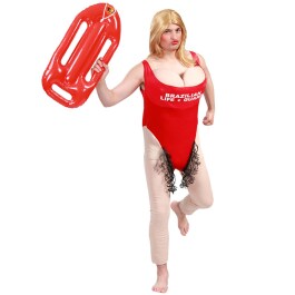 Witziges Lifeguard Kostüm für Herren Rot-Hautfarben L (52/54)