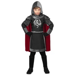 Angesagtes Ritter Kostüm für Jungen Grau-Rot 140, 8 - 10 Jahre
