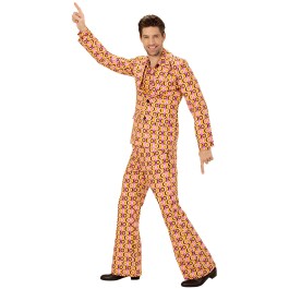 Stylisches 70er Jahre Kostüm für Herren Pink-Gelb M (50)