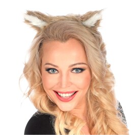 Plüschiges Kostüm-Set Wolf mit Ohren & Schwanz Grau-Braun