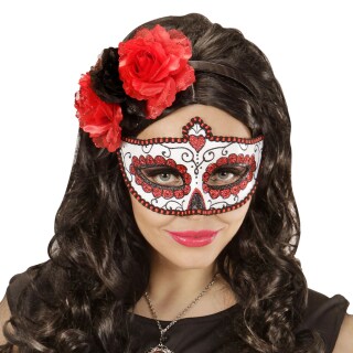 Elegante Sugar Skull Maske Rot-Weiß