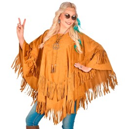 Extravaganter Indianer Poncho mit Fransen Braun