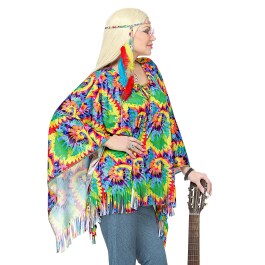 Farbenfroher Hippie Poncho mit Stirnband