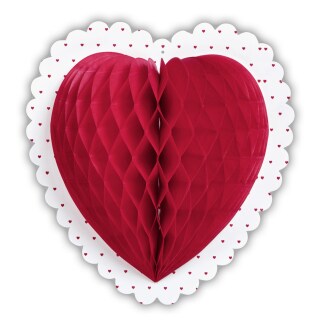 Romantischer Herz Wabenball Rot-Weiß 25 cm