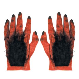 Schaurige Monster Handschuhe mit Fell Rot-Schwarz
