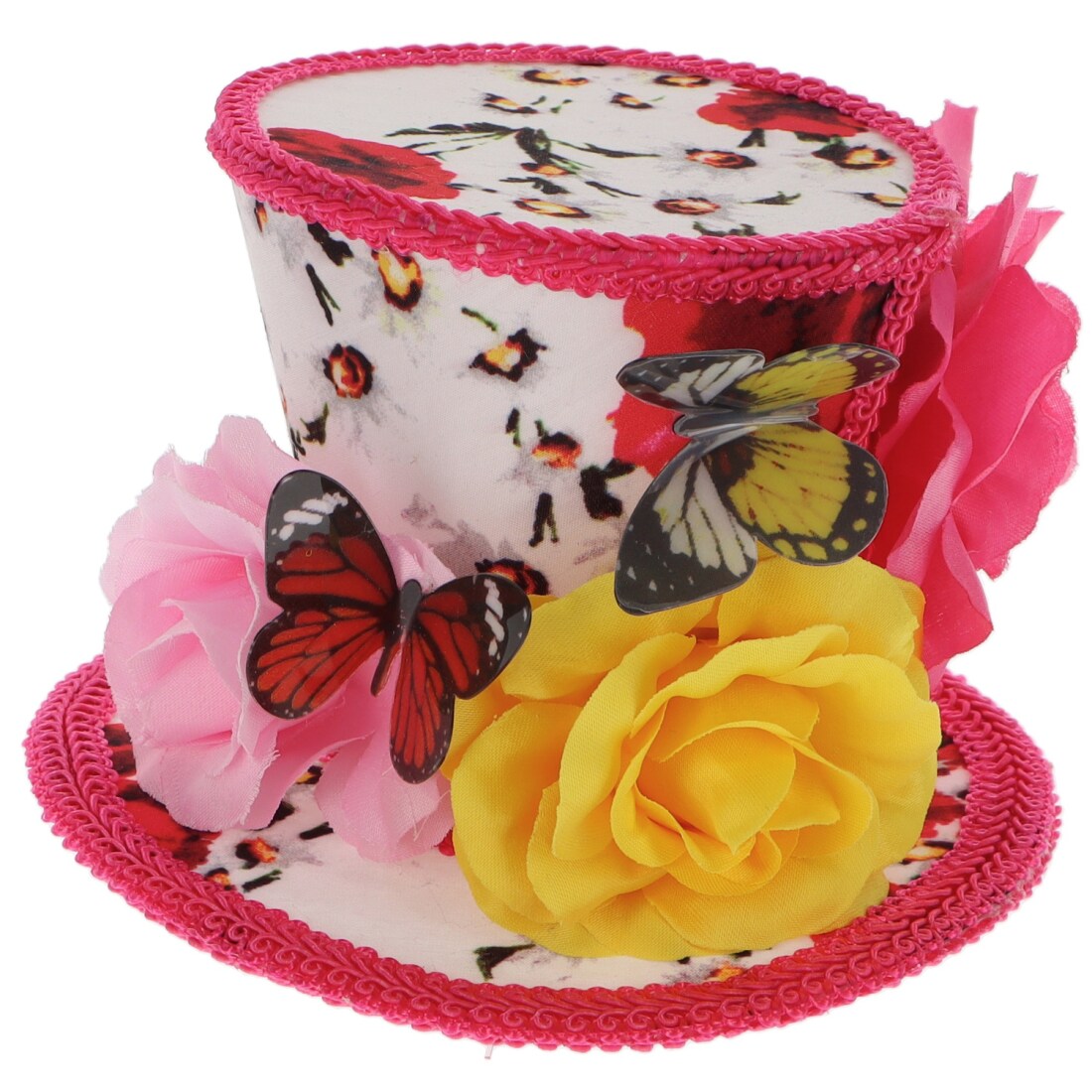 Widmann Minihut Mit Rose & Schleier – Schwarz Mit Roter Rose & Federn | Kostüm-Accessoire Für Motto-Party
