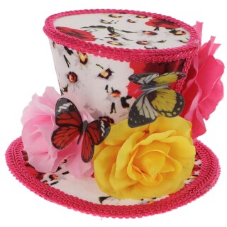 Eleganter Minihut mit Blumen und Schmetterling pink