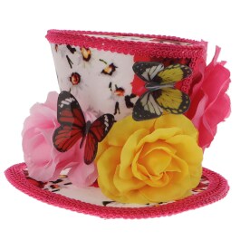 Eleganter Minihut mit Blumen und Schmetterling pink