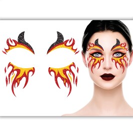 Gesicht Aufkleber Glitter Sticker Fake Tattoo "FEUER" 20x20cm