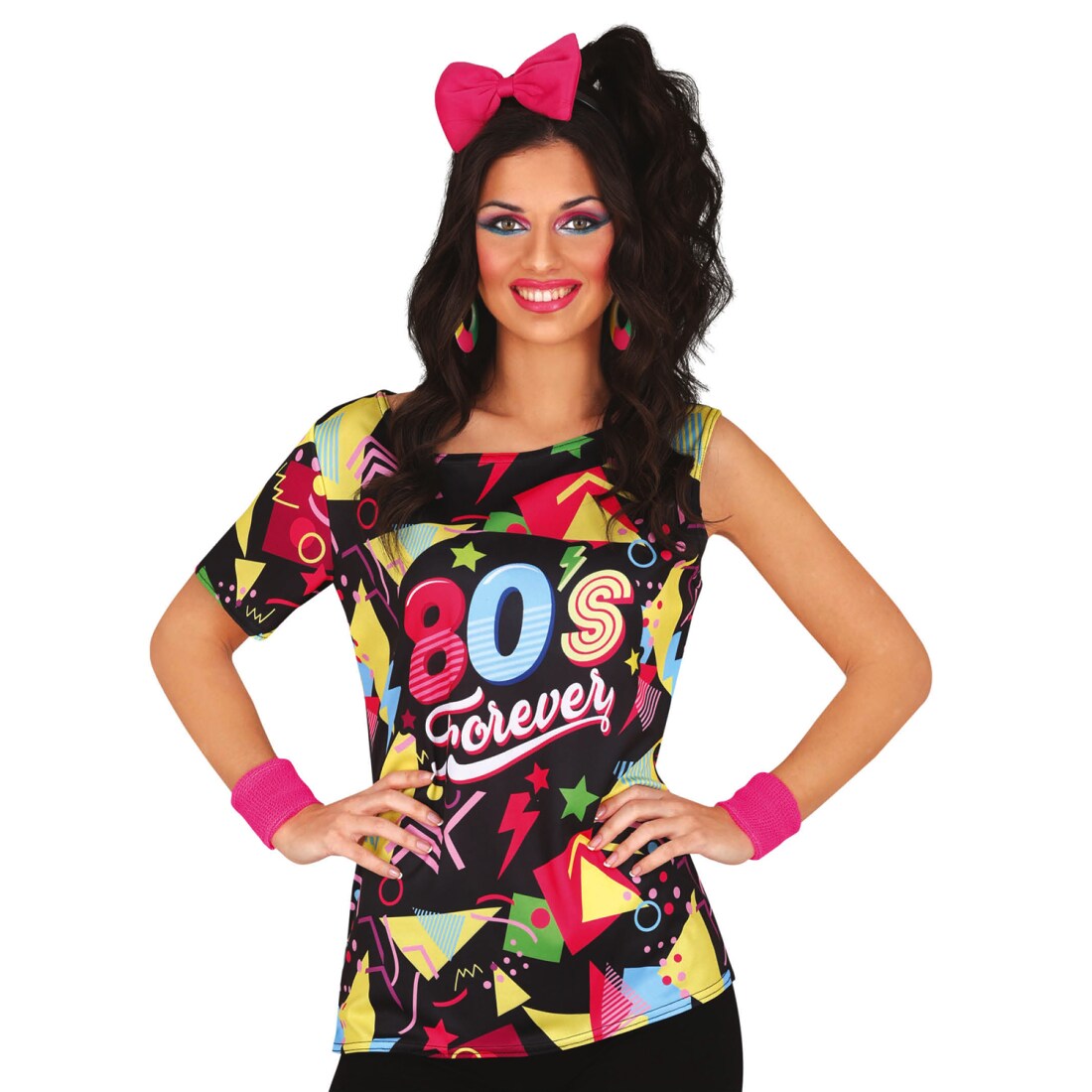80er Jahre T-Shirt Damen – Retro-Party-Outfit, Schulterfrei & Super Bequem!