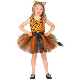 Tiger Kinderkostüm mit Kleid, Tutu und Haarreif 110...