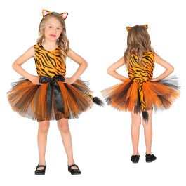 Tiger Kinderkostüm mit Kleid, Tutu und Haarreif 110 cm 3-4 Jahre