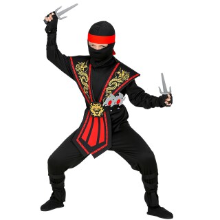Rotes Ninja Kinderkostüm mit Waffen-Set 158 cm