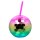 Partybecher Discokugel mit Strohhalm Regenbogenfarbe