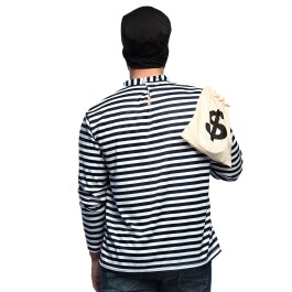 Kostüm Set Einbrecher mit Shirt Hut Augenmaske und Beutel