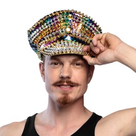 Extravagante Schirmmütze mit Flitter Zierrat Regenbogen