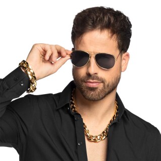 Goldenes Pimp Set mit Halskette Armband und Partybrille