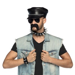 Set Rocker mit Mütze Partybrille Halskette Armband und Schnurrbart