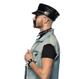 Set Rocker mit Mütze Partybrille Halskette Armband und Schnurrbart