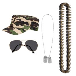 Set Soldat mit Mütze Partybrille Halskette und...
