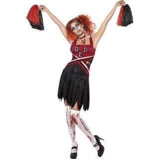 Cheerleader Uniform Zombie Halloween Kostüm rot schwarz S 36/38