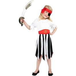 Kinder Piratin Kostüm Piratenmädchen rot weiß M 140 cm