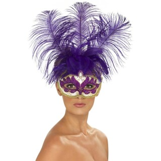 Venezianische Augenmaske mit Federn Venedig Maske lila
