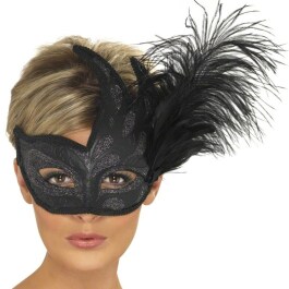 Venezianische Maske mit Feder Augenmaske Schwarz