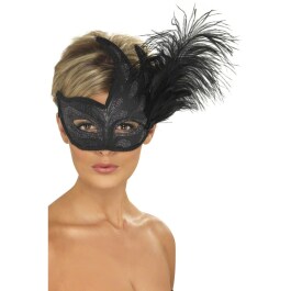 Venezianische Maske mit Feder Augenmaske Schwarz