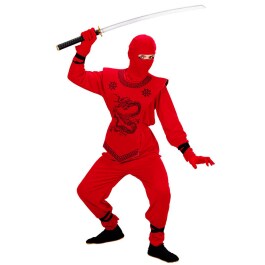 Kinder Ninjaanzug Samurai Ninja Kostüm rot 128 cm...