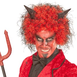 Herren Halloween Perücke Teufel Lucifer - schwarze Hörner