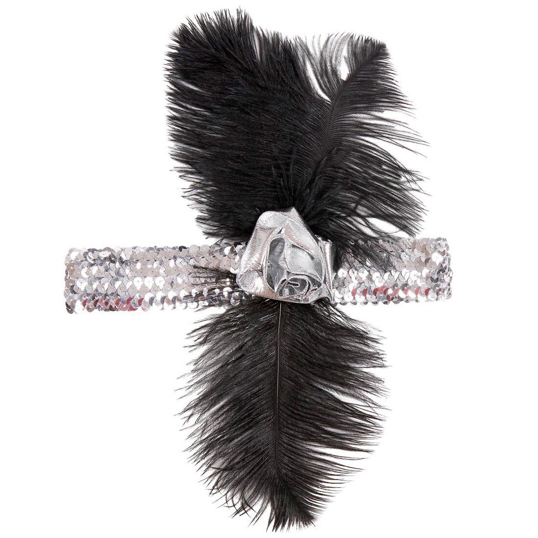Charleston Stirnband Silber – 20er Jahre Federkopfschmuck Mit Pailletten, Für Flapper, Gatsby & Fasching