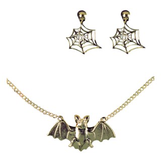 Fledermauskette mit Ohrringen Hexenschmuck Set