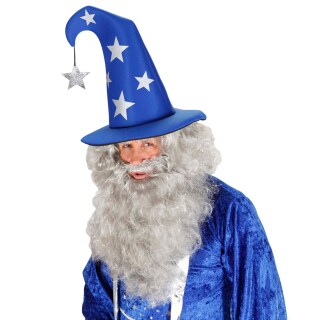 Zauberer Hut mit Sternen Spitzhut blau-silber
