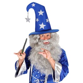 Zauberer Hut mit Sternen Spitzhut blau-silber