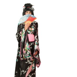 Schwarzer Kimono - Kostüm Geisha mit Blüten 34/36