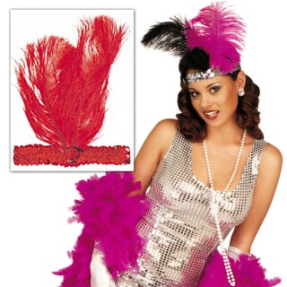 Deluxe Charleston Haarband Karneval Fasching Federn rot-rot Kopfband rot