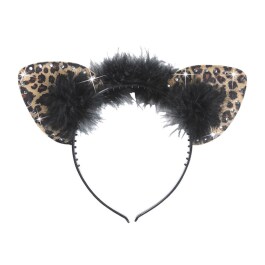 Leopard Ohren mit Strass Leo Haarreif mit Federn